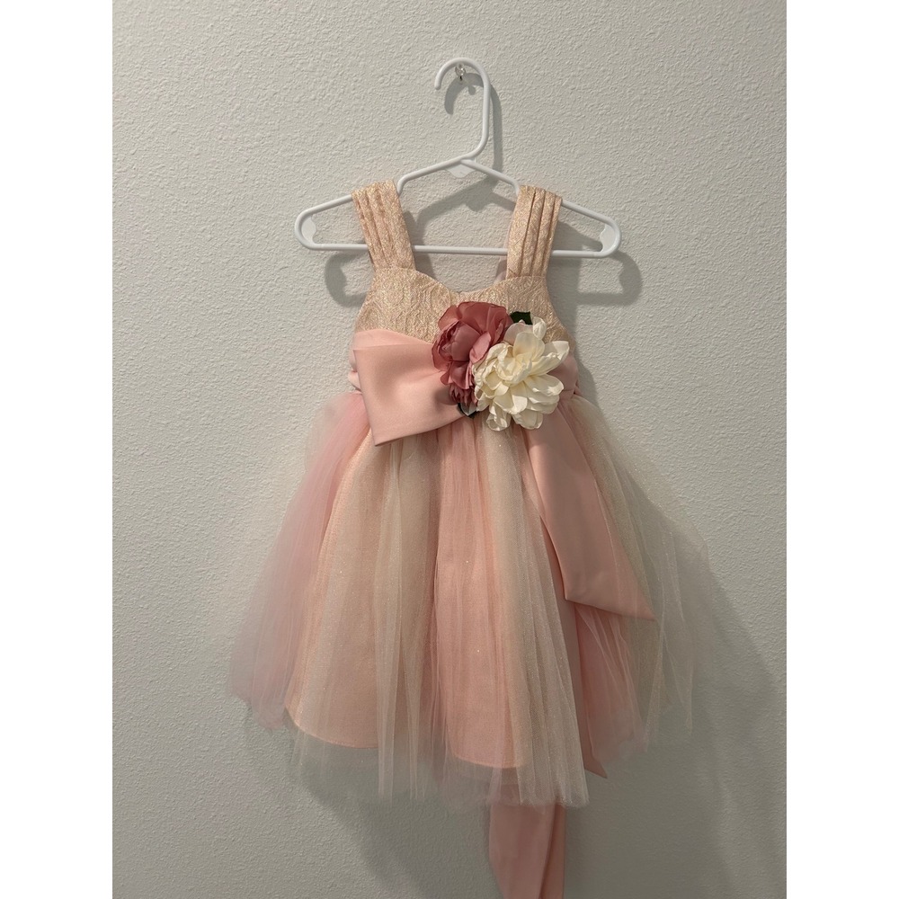 Chantilly Place Toddler Girl Pink Gold Tulle Flower Girl‎ Formal Dress 2T